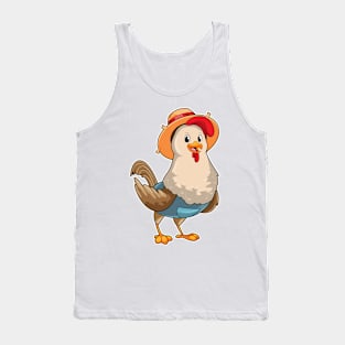 Chicken as Farmer with Hat Tank Top